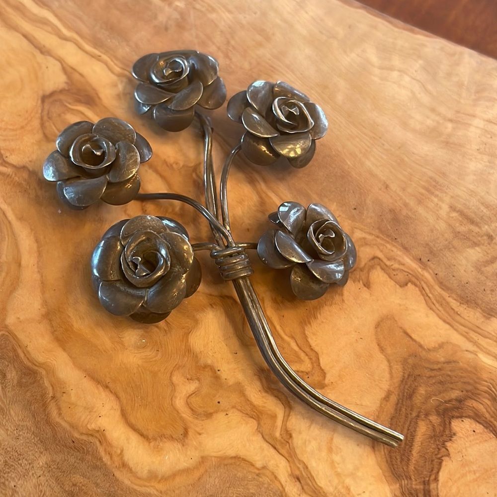 Antique Lang Sterling Rose Bunch Brooch - 1940's